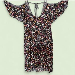 Xhilaration Black Floral Cold-Shoulder Mini Dress w/ POCKETS!